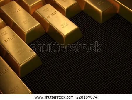 Gold bars on black surface. Your text in space without gold.