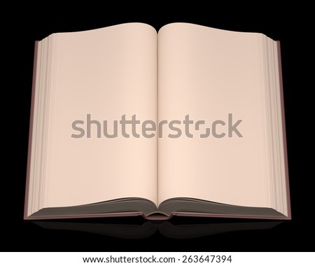 Open book without scriptures on top of a black background. Clipping path included.