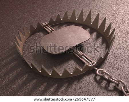 Bear trap on rough floor. Clipping path included.