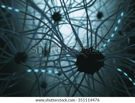 Image concept of neurons interconnected in a complex brain network.