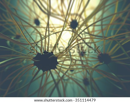 Image concept of neurons interconnected in a complex brain network.