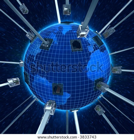 Concept of internet using the Virtual 3D Cable connecting with Planet Earth.