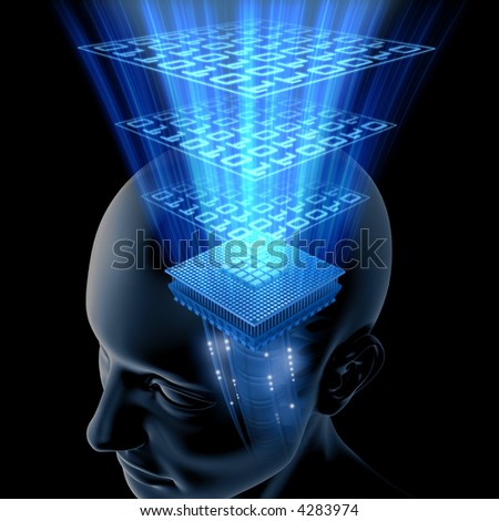 Concept of thinking. Your brain is a big chip (processor) with high potency data processing.