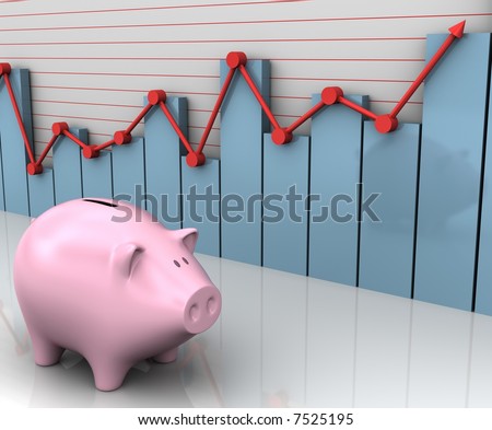 The piggy beside the bar and line graph. Concept of business and finances.