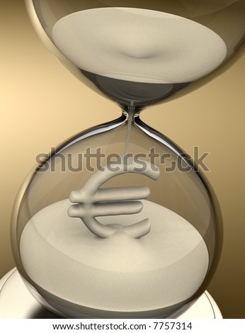 Time is Money (hourglass). The sand falls forming the euro sign. Concept of business.