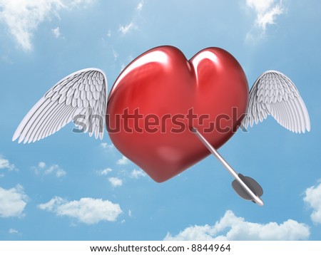 A heart with wings and an arrow of cupid.