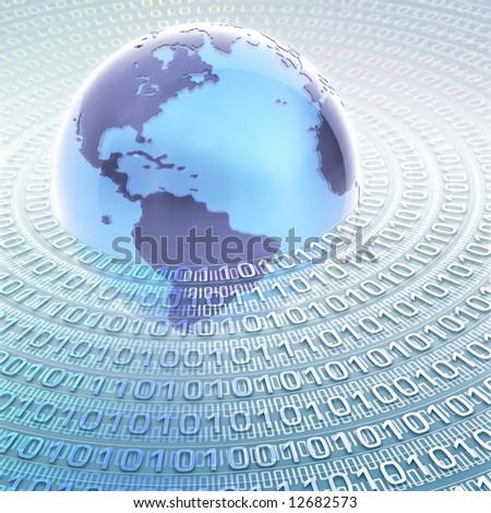 Globe with many numbers (0 and 1) binary code. Concept of global information and technology.