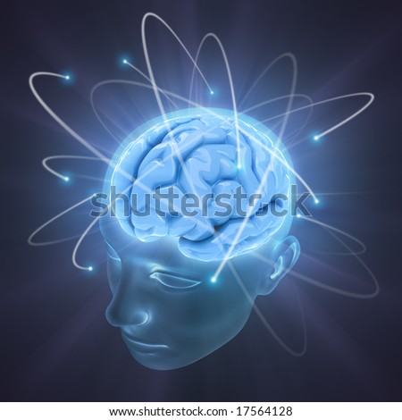 Electrons revolve around the brain. Concept of idea,<br />
 the power of mind.