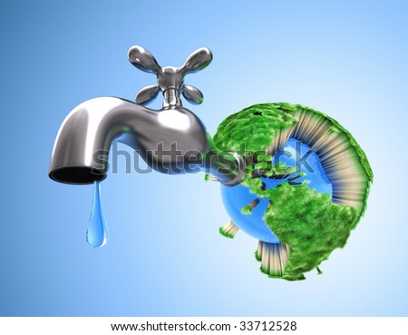 Drying the Planet Earth. Concept of waste water in the world. Scarce water make the grass die and all life on the Earth.