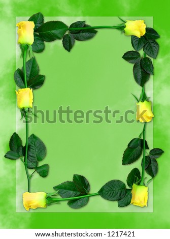 Sheet of green paper with yellow roses, love letter background frame