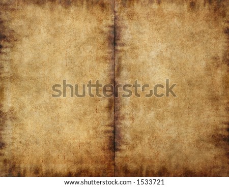 Unfolded old ancient book cover - smudged parchment paper texture background