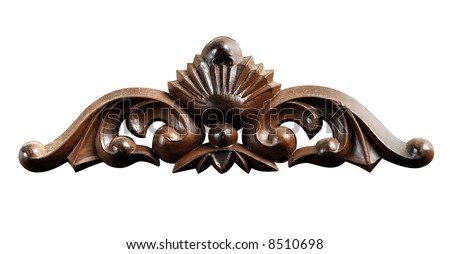 Decorative wooden ornament Antique pattern Isolated with clippin g path on white background