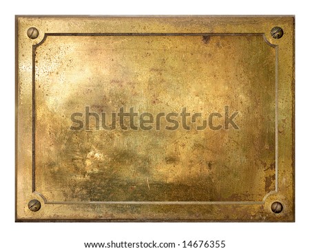 stock photo : Brass yellow metal plate framed background texture