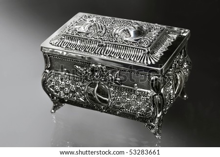 Antique silver jewelry box Isolated with a clipping path on gray background