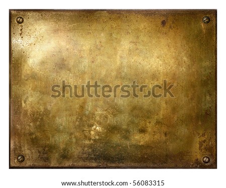 Grungy brushed yellow metal brass plate with screws