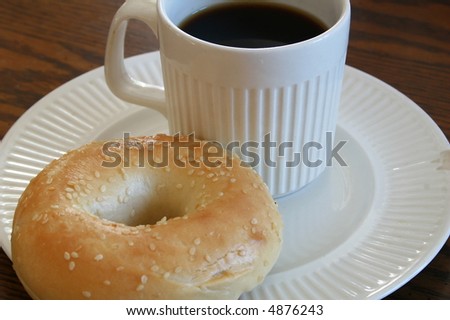 Hot coffee in the morning and a bagel