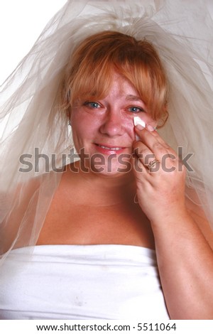 beautiful blue eyed bride crying before the ceremony.