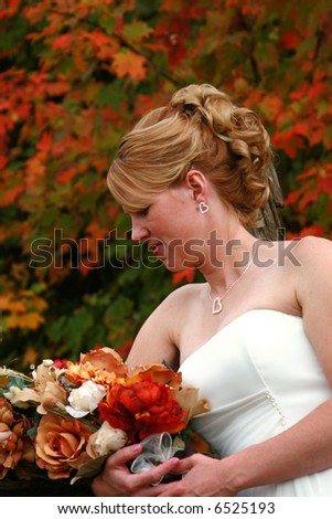 Fall background for this beautiful bride on her wedding day.