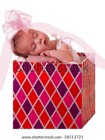 Gift   Baby on Newborn Baby In A Gift Box  For Holidays Stock Photo 58513721