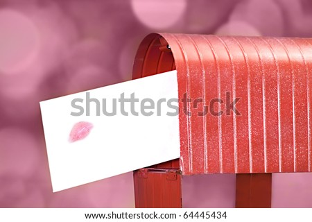 Sending a love letter with a big kiss on the envelope