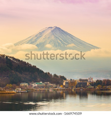 Mount Fuji at Kawakuchiko lake in Japan
