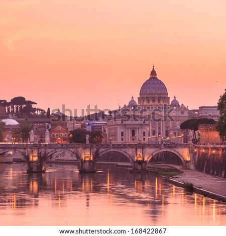 view at St Peter's cathedral in Rome Italy at twilight view at St Peter's cathedral in Rome Italy at twilight