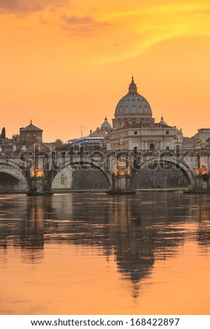 view at St. Peter\'s cathedral in Rome, Italy at twilight