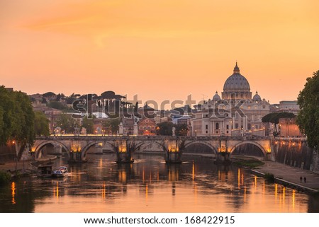 View At St. Peter\'S Cathedral In Rome, Italy At Twilight