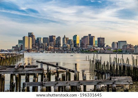 Boston city skyline view from East Boston