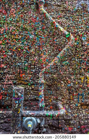 SEATTLE- JULY 5 : The Market Theater Gum Wall in downtown Seattle on July 5, 2014. It is a local landmark in downtown Seattle, in Post Alley under Pike Place Market.