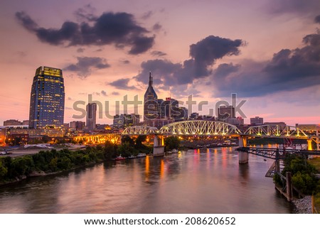 Nashville Tennessee downtown skyline at twilight USA Nashville Tennessee downtown skyline at twilight USA