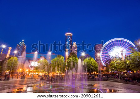 Centennial Olympic Park in Atlanta during twilight hour after sunset Centennial Olympic Park in Atlanta during twilight hour after sunset