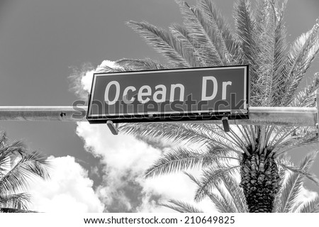 Street sign of famous street Ocean Drive in Miami South Beach