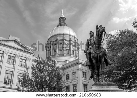 Georgia State Capitol Building in Atlanta, Georgia, USA., black, white