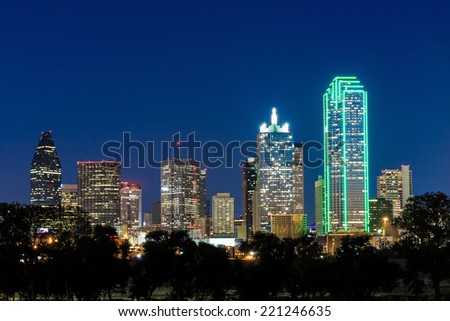 Dallas City skyline at twilight, Texas