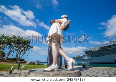SAN DIEGO, USA - SEP 28, 2014: Unconditional Surrender sculpture at sea port on September 28, 2014 in San Diego. The statue resembles the photograph of V-J day in Times Square