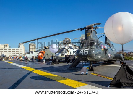 SAN DIEGO-SEP 28, 2014:The historic aircraft carrier, USS Midway now a museum docked in Downtown San Diego, on September 28, 2014