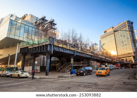 NEW YORK CITY - FEB 13: High Line Park in NYC seen on February 13, 2015. The High Line is a public park built on an historic freight rail line elevated above the streets on Manhattans West Side.