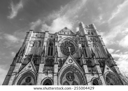 Cathedral of St. John the Divine, head church of Episcopal Diocese of New York black and white