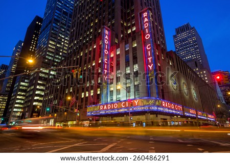 NEW YORK CITY - FEB 11: Radio City Music Hall at Rockefeller Center February 11, 2015 in New York, NY. Completed in 1932, the famous music hall was declared a city landmark in 1978.