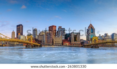 Skyline of downtown Pittsburgh at twilight panorama