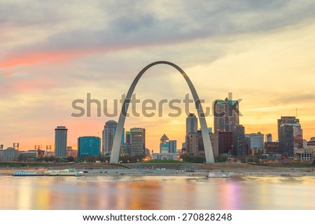 City of St. Louis skyline. Image of St. Louis downtown  at twilight.