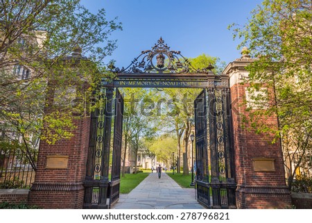 Yale university gate in spring blue sky in New Haven, CT USA