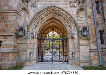 Old entrance of Yale university buildings in New Haven, CT USA