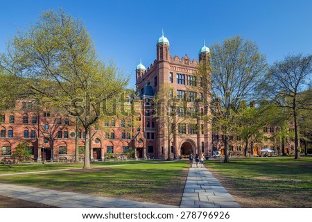 Yale university buildings in spring blue sky in New Haven, CT USA