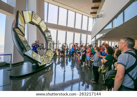 NEW YORK - MAY 29 : ONE  WORLD OBSERVATORY grand opening day on May 29, 2015. It  is open year round. Starting May 29th until September 7th from 9 a.m. until midnight