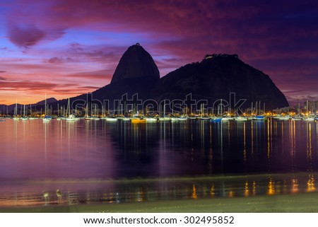 Sunrise view of Copacabana and mountain Sugar Loaf in Rio de Janeiro