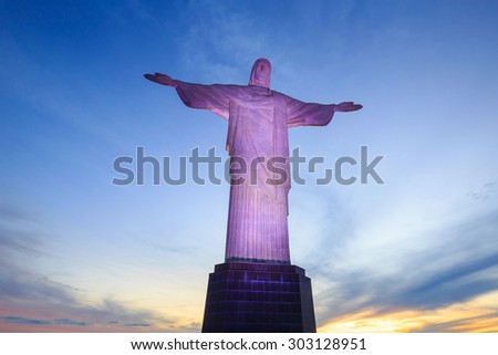 RIO DE JANEIRO, BRAZIL -JULY 18: Christ the Redeemer statue on Corcovado at twilight in Rio de Janeiro Brazil on July 18, 2015