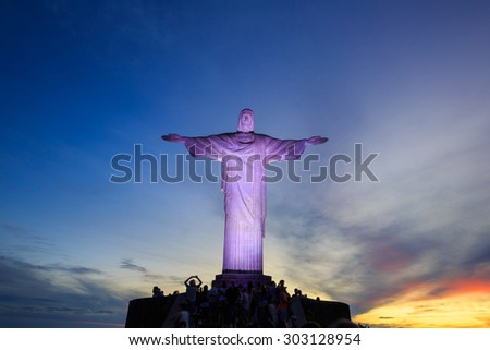 RIO DE JANEIRO, BRAZIL -JULY 18: Christ the Redeemer statue on Corcovado at twilight in Rio de Janeiro Brazil on July 18, 2015