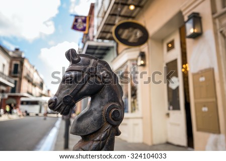Horses head design on railings in Bourbon Street in the French Quarter of New Orleans